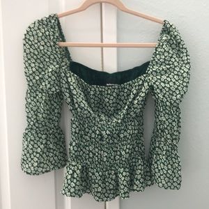 Reformation smocked Bell-sleeve top
